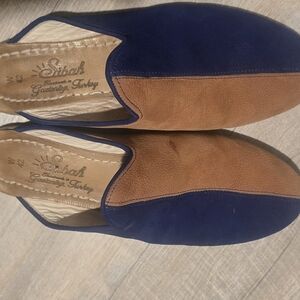 Blue and Brown Leather Slip-On Shoes